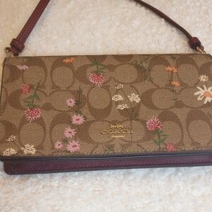 NWT Coach Tan  And Burgundy Floral Crossbody Bag